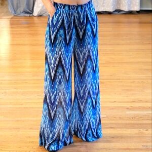 Bebe Aztec Semi-Sheer Palazzo Pants Built In Shorts Pockets Beach Cover
